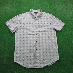 Billabong Shirt Mens XL Light Green Button Up Short Sleeve Diamond AOP Casual